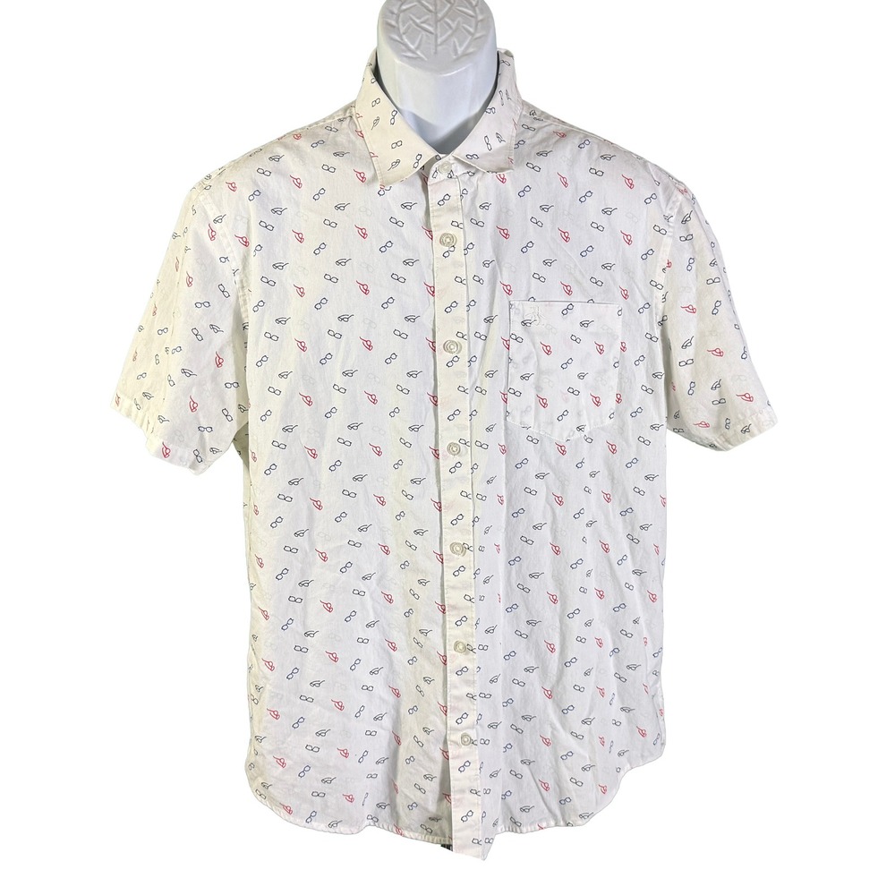 Original Penguin Button Down Shirt Mens XL White Eyeglasses Print Heritage Slim
